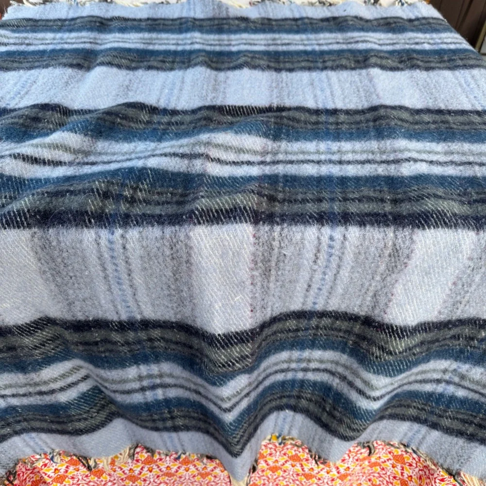 Vintage 1960s Macnab of Haddington Scotland Wool Plaid Travel Rug Blanket Fringe